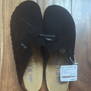Birkenstock Black Suede Clogs with Soft Footbed